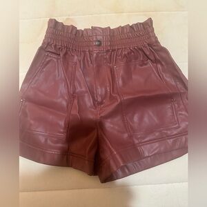 Zara High Waist Burgundy Leather Shorts